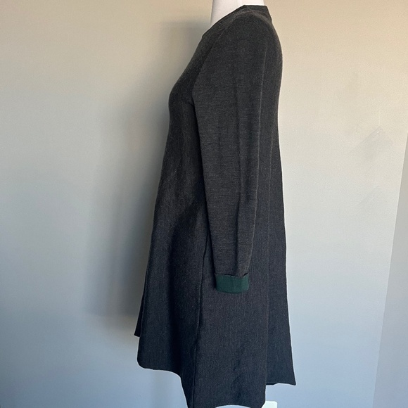 COS Gray/Emerald Green Double-Faced Merino Wool Cotton A-Line Knit Casual Dress - Picture 12 of 16